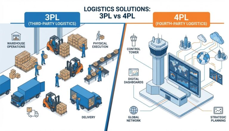 3PL vs 4PL logistics comparison showing execution versus strategic supply chain management differences