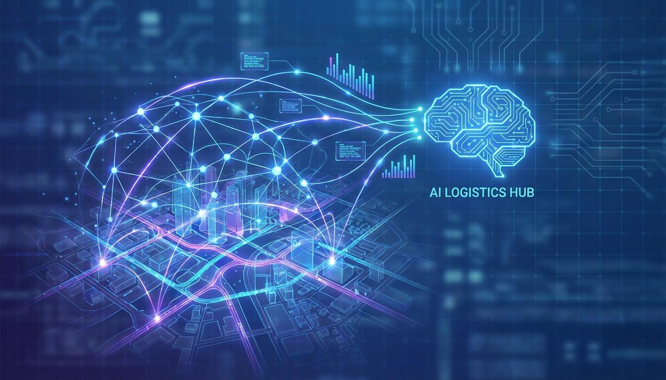 AI and machine learning technology analyzing delivery patterns and optimizing route planning with predictive analytics