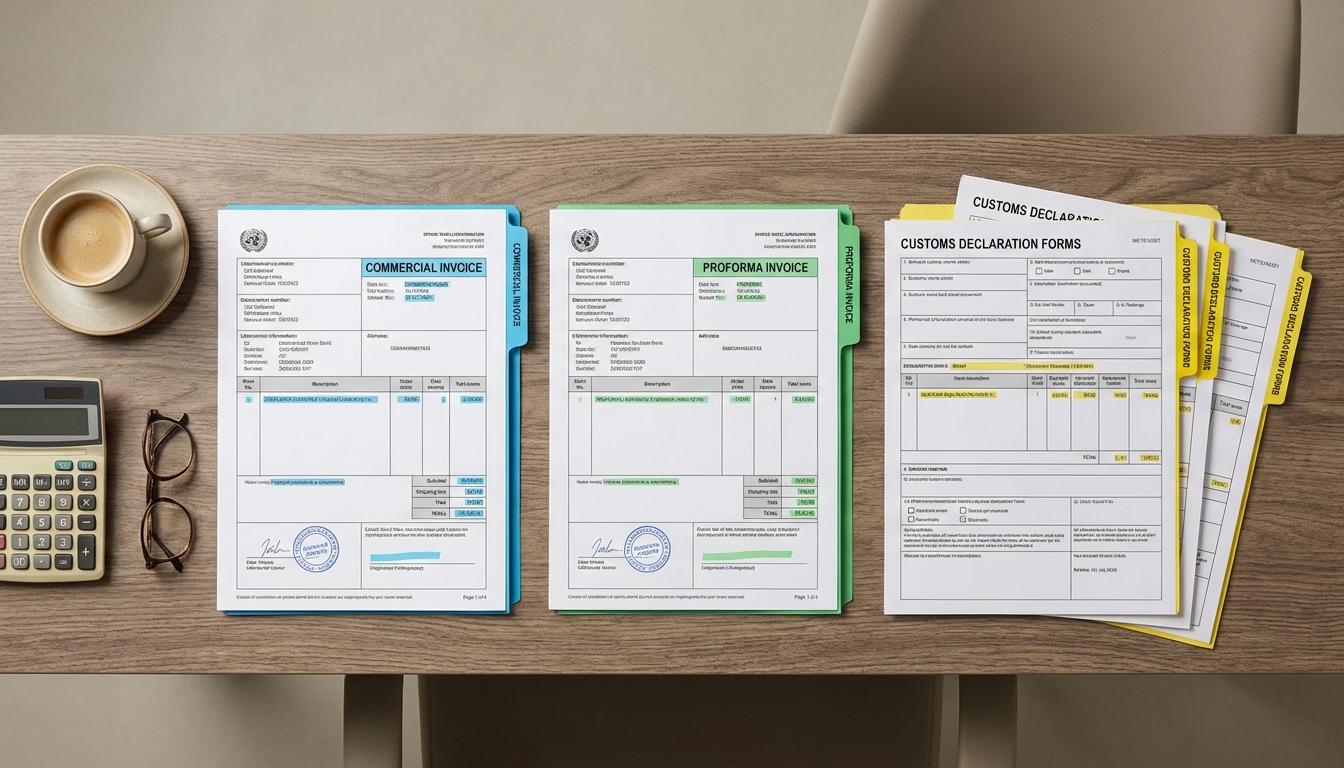 Comparison of commercial invoice and proforma invoice shipping documents side by side