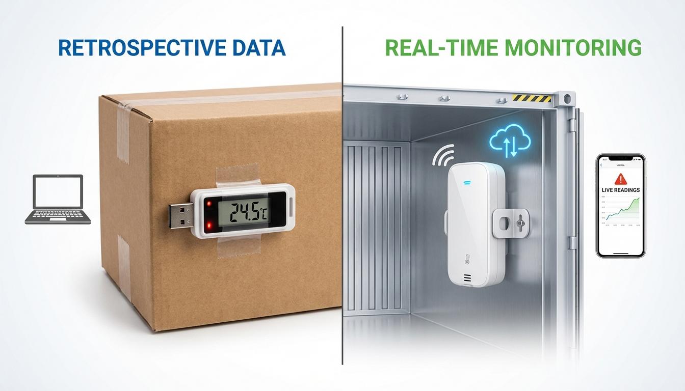 Comparison of traditional USB data logger and modern IoT real-time temperature monitoring sensor