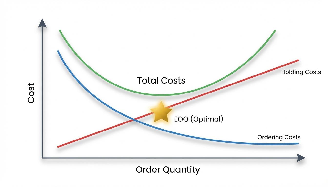 EOQ economic order quantity graph showing optimal order point where holding and ordering costs intersect