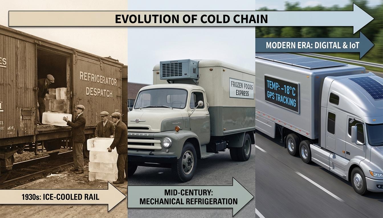 Evolution of refrigerated transport from ice blocks to modern reefer trucks and containers