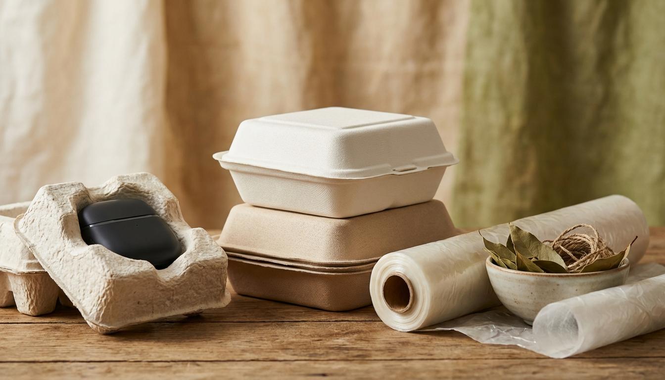 Innovative green packaging materials including mushroom mycelium and plant-based biodegradable alternatives
