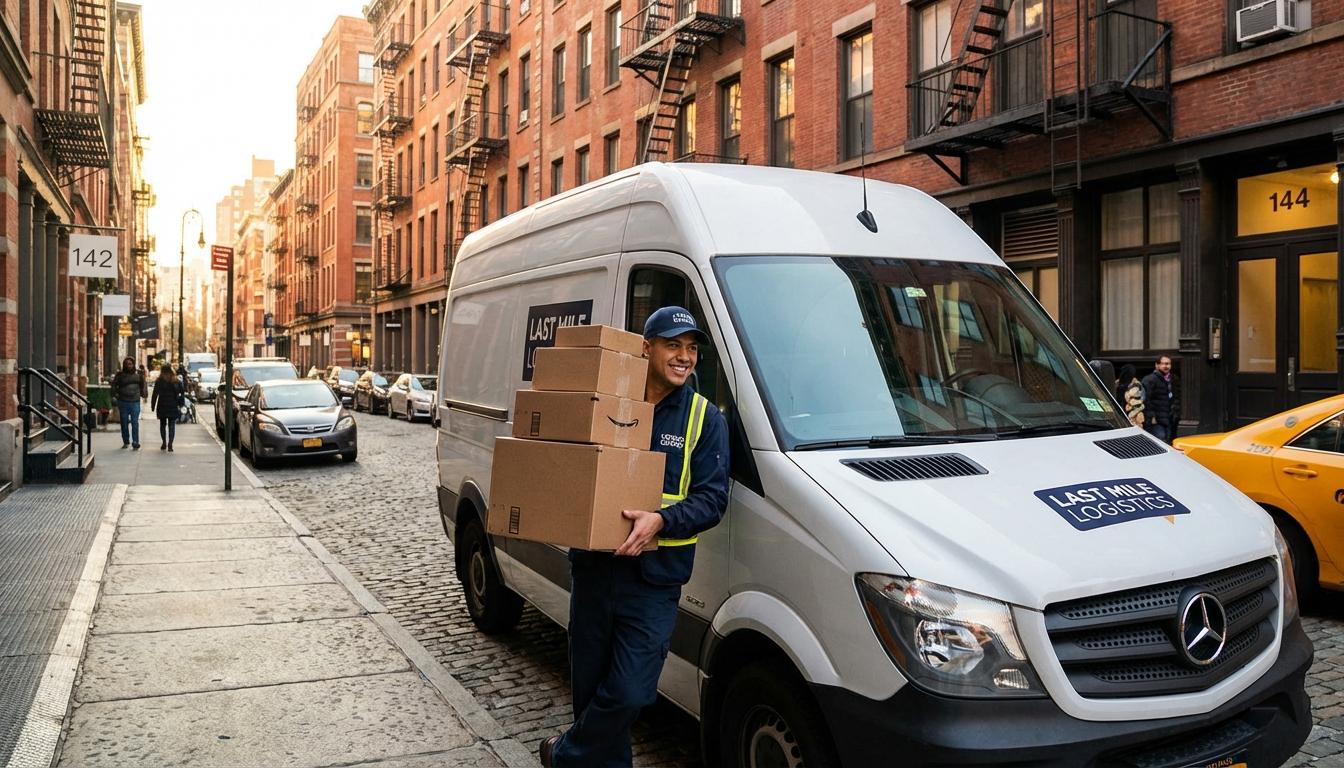 Delivery driver navigating urban streets with packages representing last mile delivery challenges