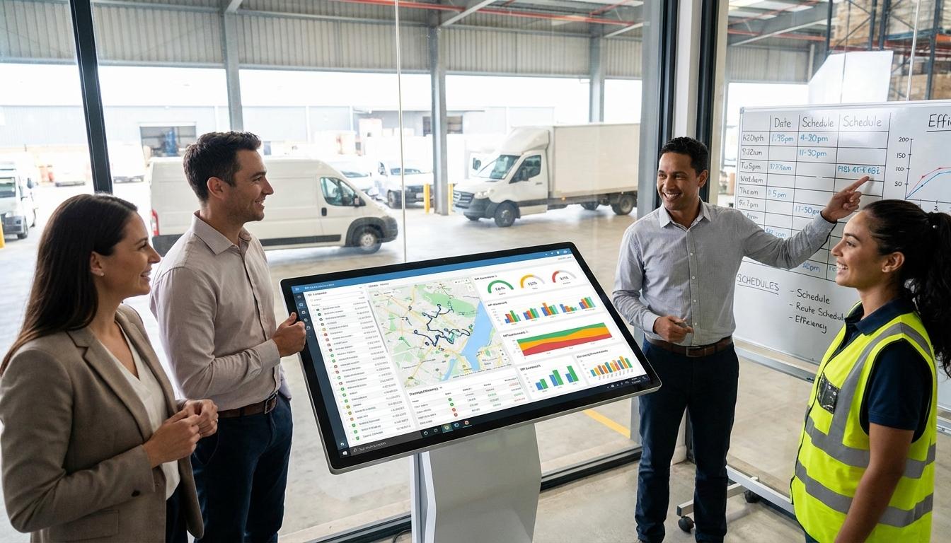 Logistics team planning delivery routes and strategies to overcome last mile bottlenecks