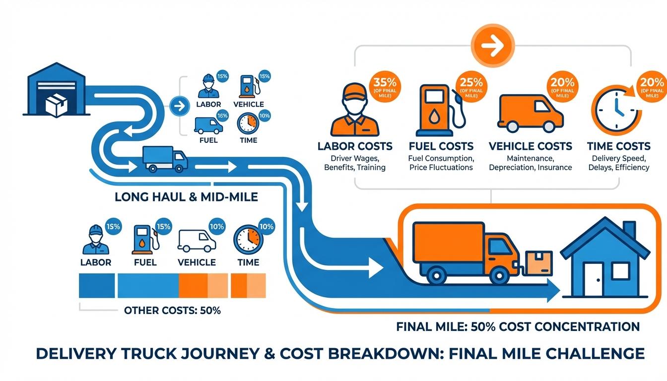 Infographic showing last mile delivery costs representing 50 percent of total shipping expenses