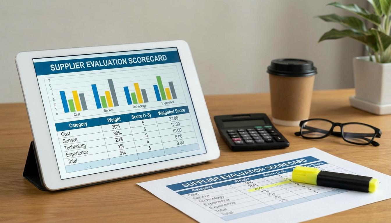 Logistics RFP evaluation scorecard with weighted criteria for supplier selection and bid comparison