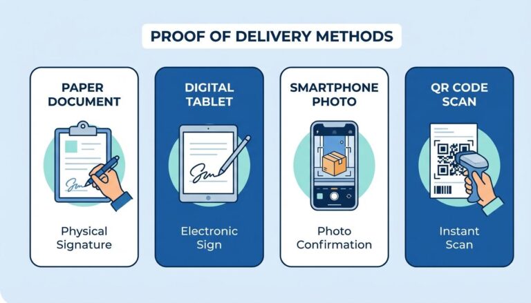 Infographic comparing paper POD ePOD photo proof and PIN verification delivery methods