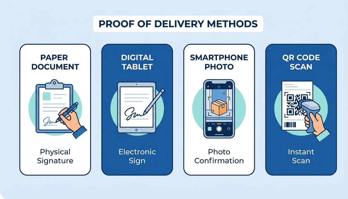 Infographic comparing paper POD ePOD photo proof and PIN verification delivery methods