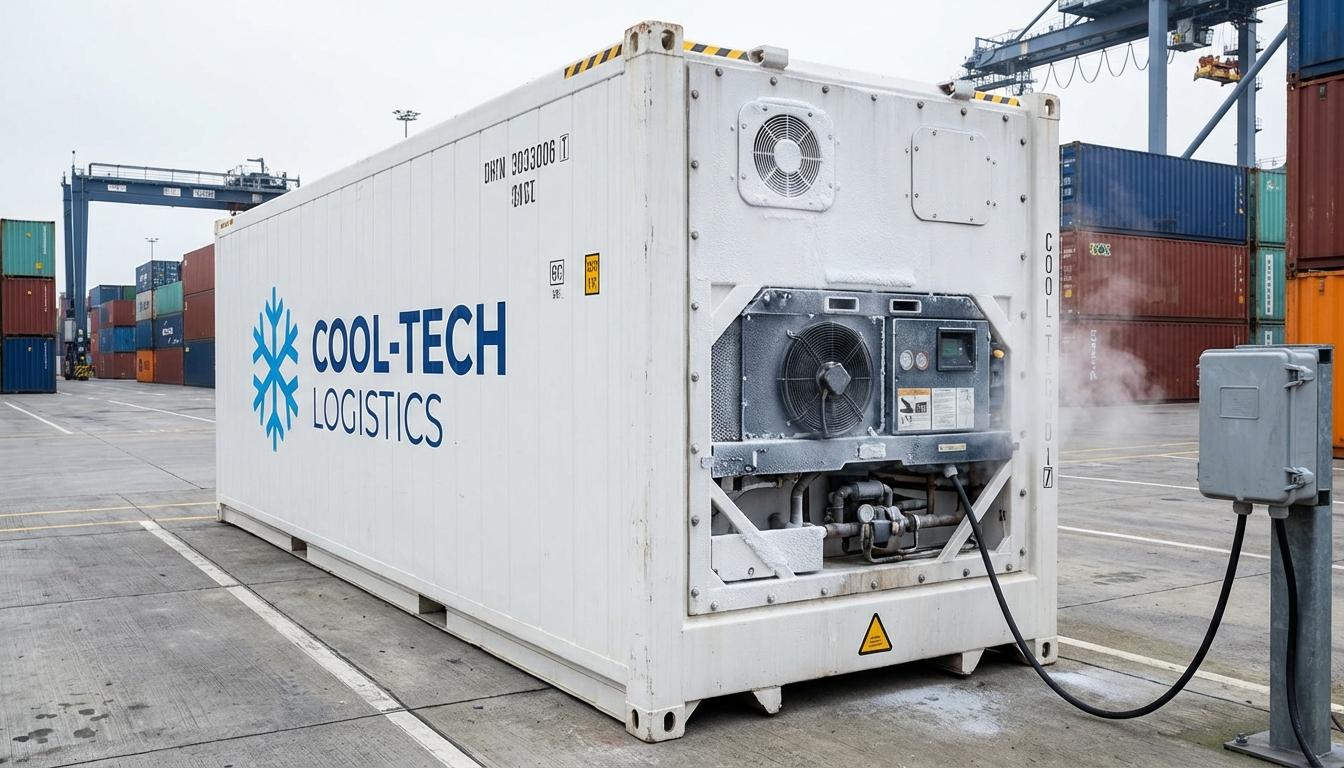 Reefer refrigerated shipping container with cooling unit for temperature-controlled cargo