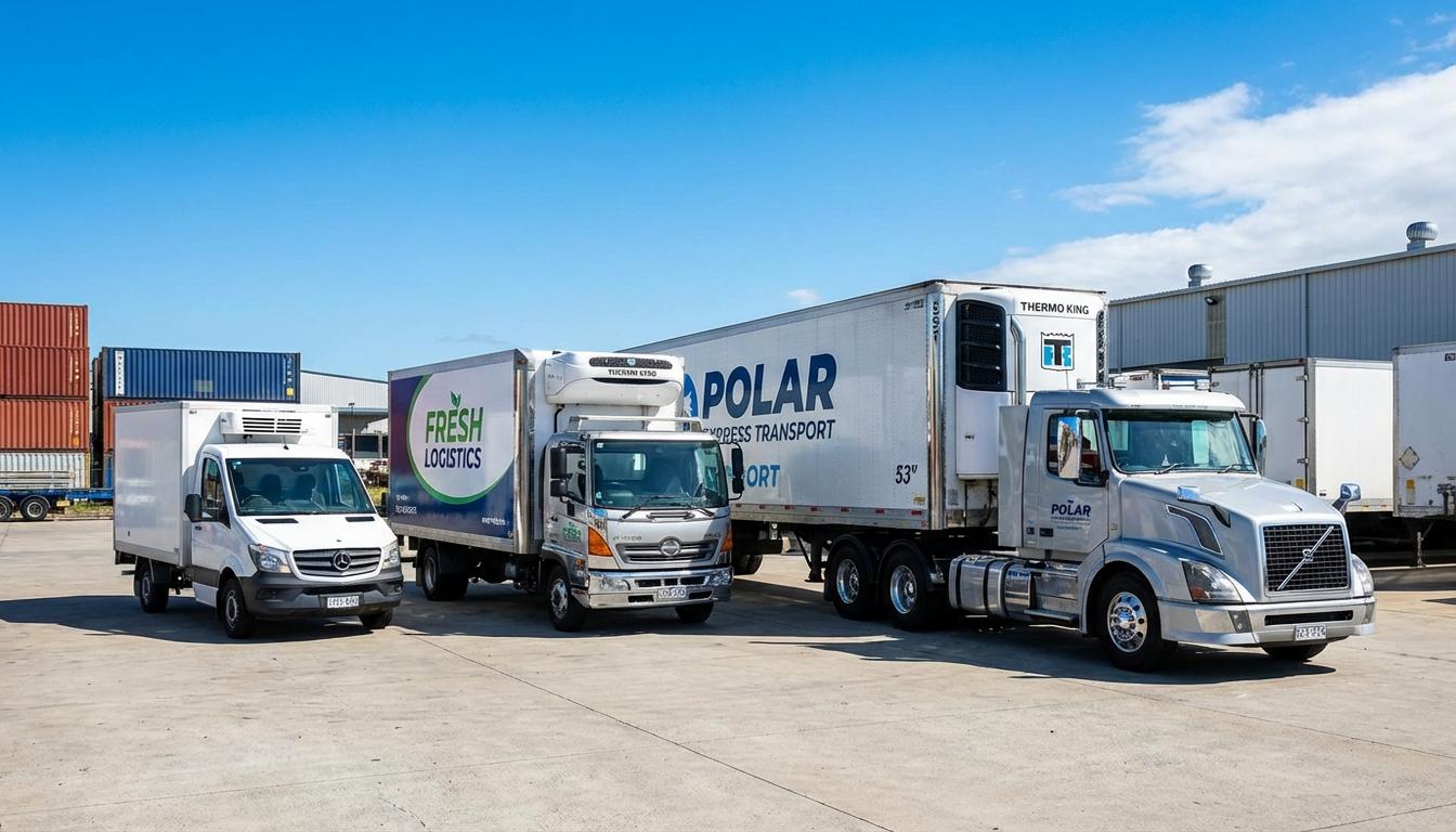 Different refrigerated truck types including reefer trailers and refrigerated vans for cold chain transport Different refrigerated truck types including reefer trailers and refrigerated vans for cold chain transport