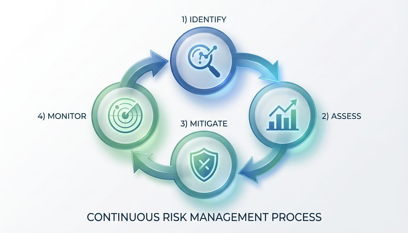 Four pillars of supply chain risk management: identify, assess, mitigate, and monitor continuous cycle
