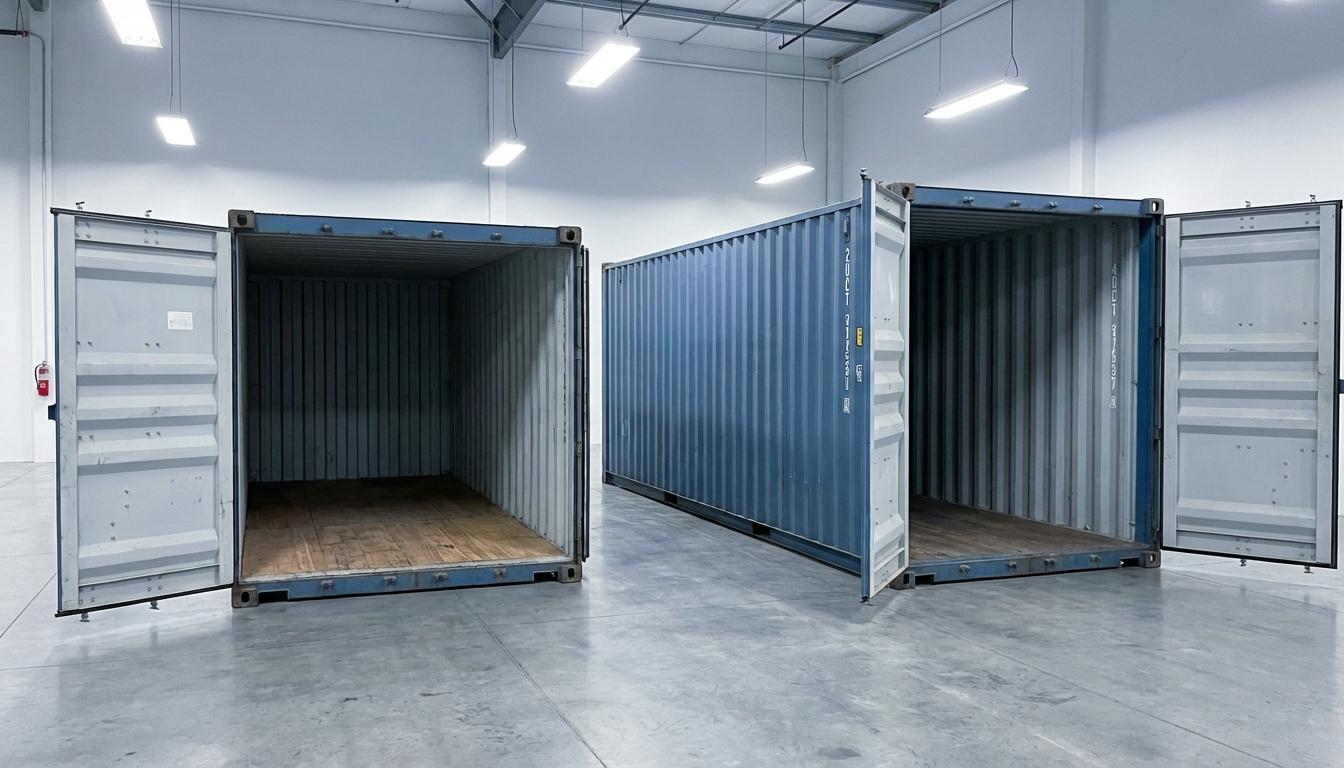 Standard 20ft and 40ft dry shipping containers side by side comparison for cargo transport