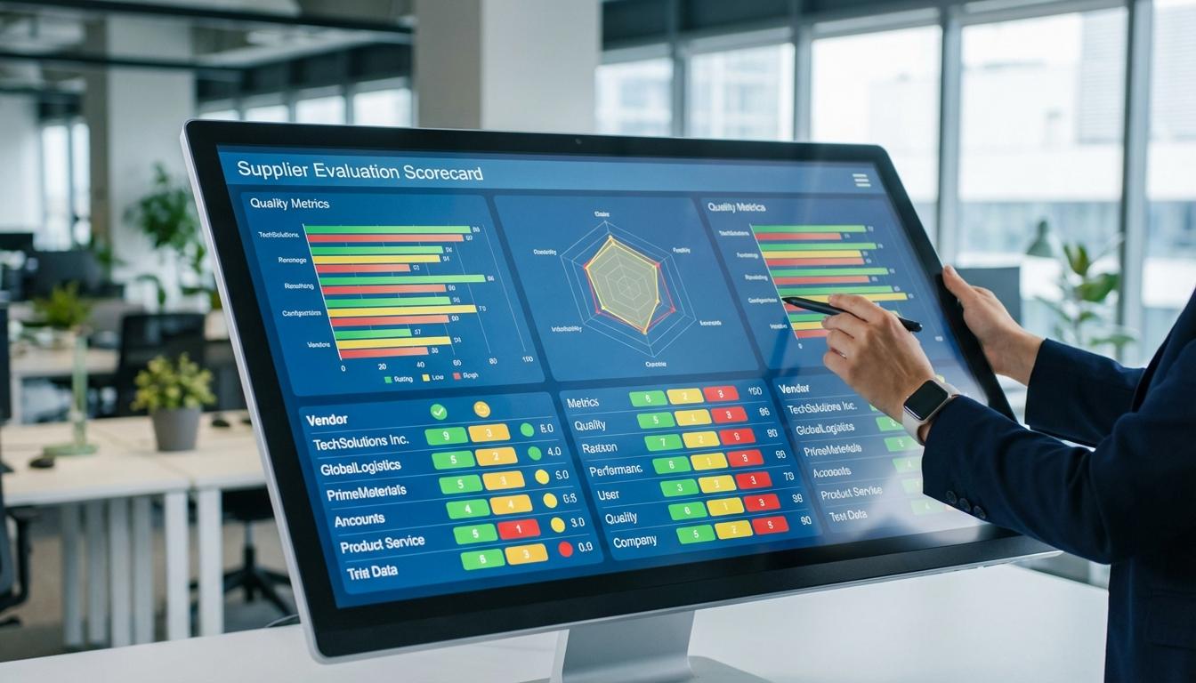 Supplier evaluation scorecard template showing vendor comparison metrics and performance ratings