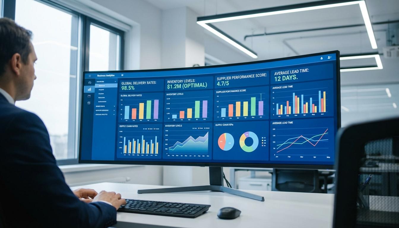 Supply chain KPIs dashboard showing key performance metrics and analytics for logistics operations