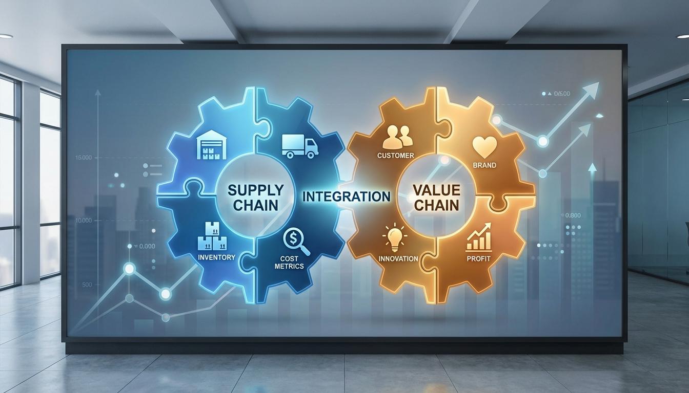 Integrated supply chain and value chain strategy showing business optimization and customer focus