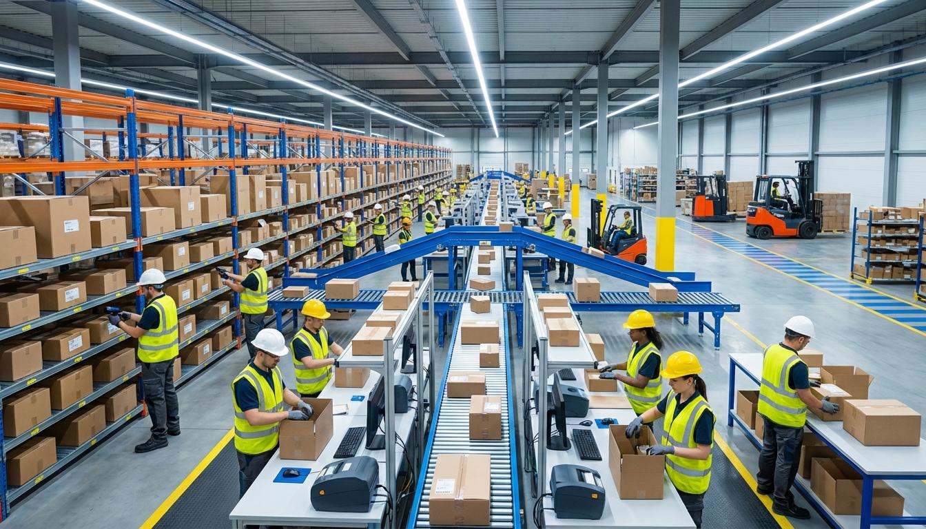 Third-party logistics 3PL warehouse showing order fulfillment picking packing and shipping operations